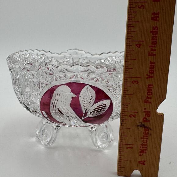Vintage Byrdes Collection 3 Toed Bowl 5 inch by Hofbauer 24% Lead Crystal - Picture 7 of 12